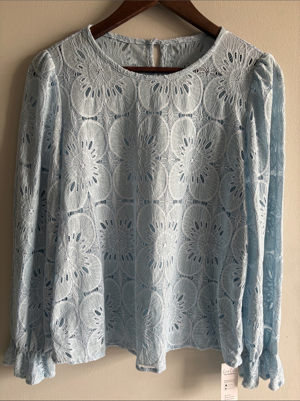 Cupshe Light Blue Lace Blouse Puff Sleeve Eyelet Top NWT Medium